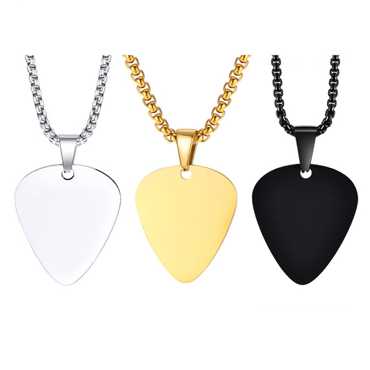 Stainless Steel Light Guitar Pick Pendant Black Necklace