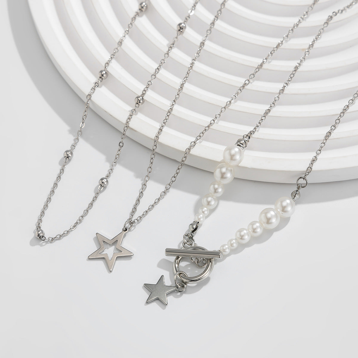 Geometric Star Tassel Layered Necklace Set