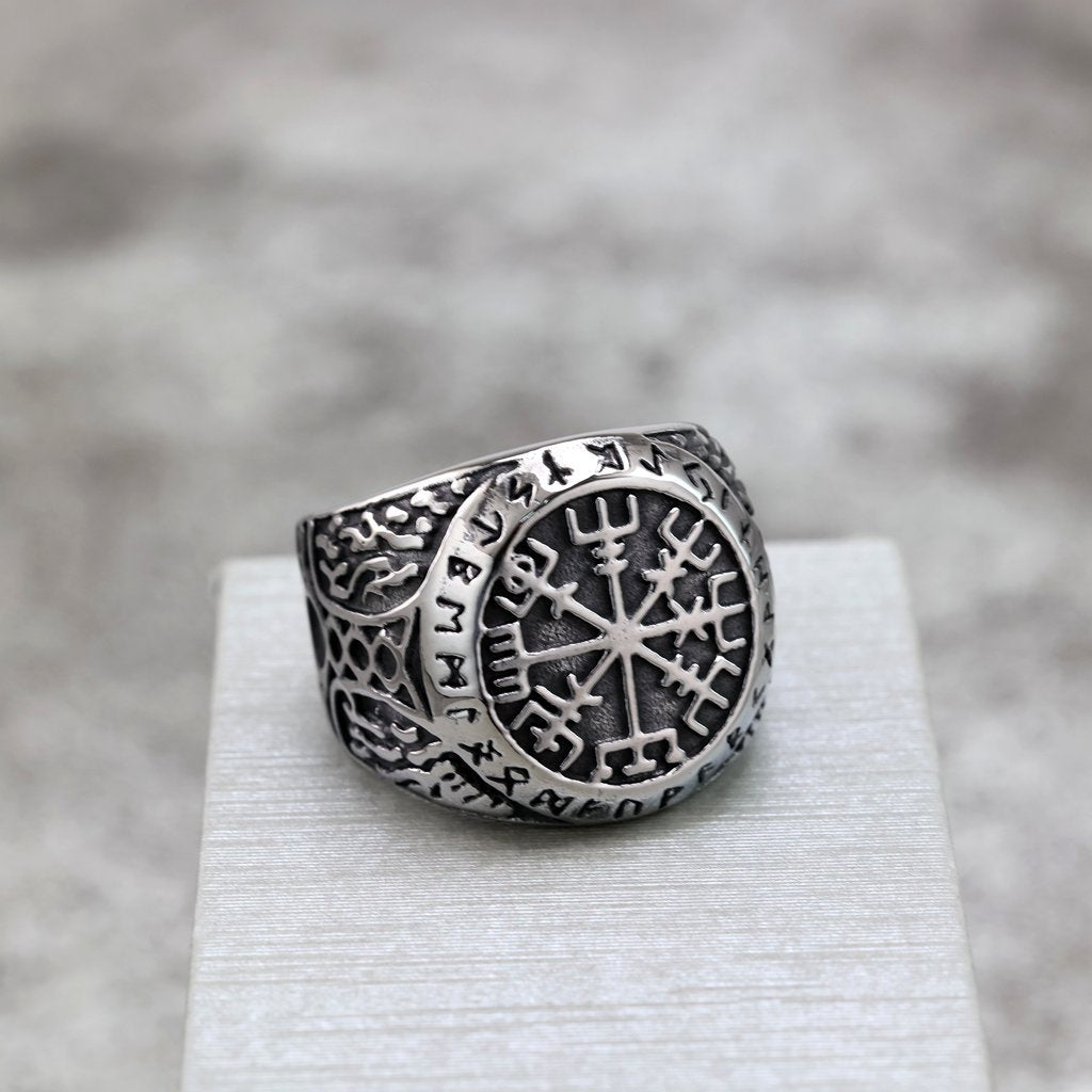 Planderful Viking Rune Compass Ring For Men Solid Stainless Steel Retro European American Style