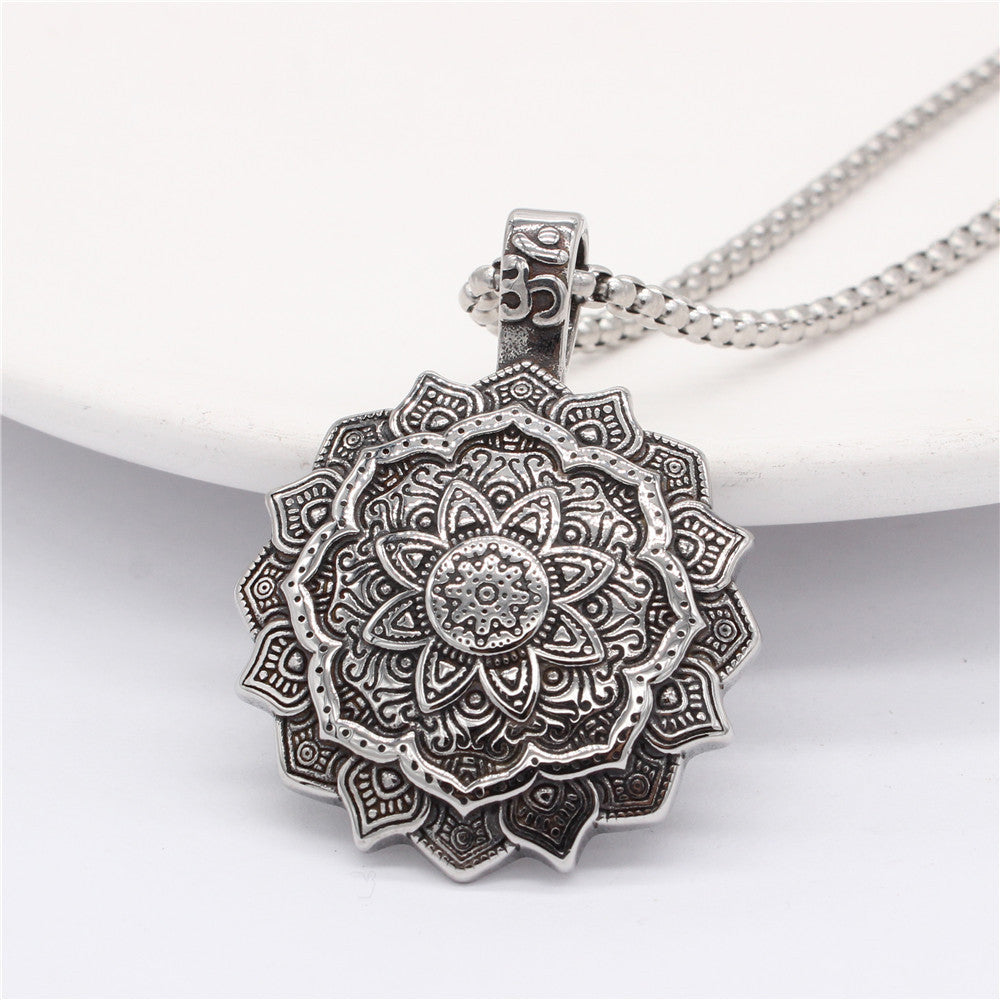 Retro Chinese Wind Lotus Amulet Pendant Titanium Steel Unisex Protection Planderful Gift For Men And Women