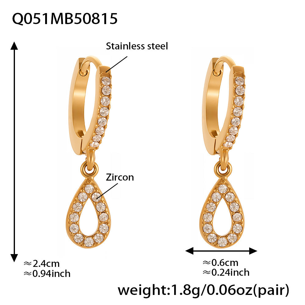 Planderful Zircon Earrings Titanium Steel Double Ring Women