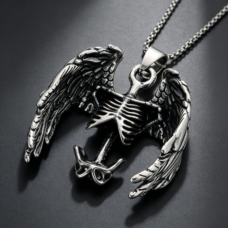 Punk Subculture Mourning Bones Angel Pendant Judgment Angel Stainless Steel Men's Pendant Necklace