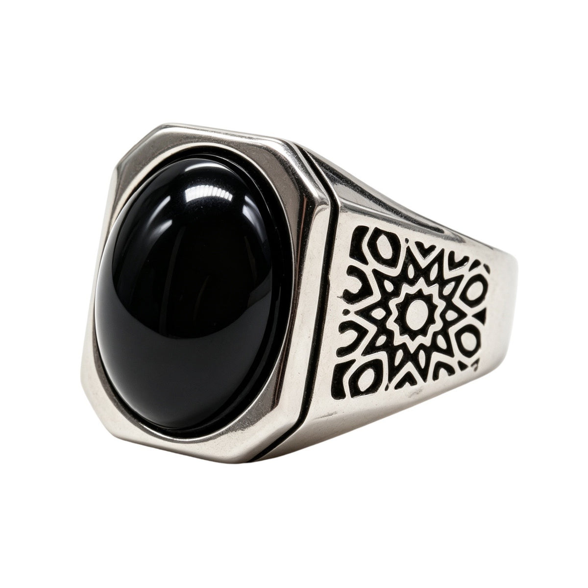 Star-Detail Gemstone Titanium Steel Ring