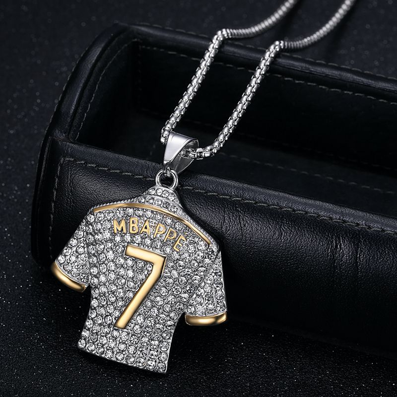 Planderful Football Jersey Pendant Necklace Titanium Steel Gold Plated Zircon No 7 Star For Hip Hop Fans