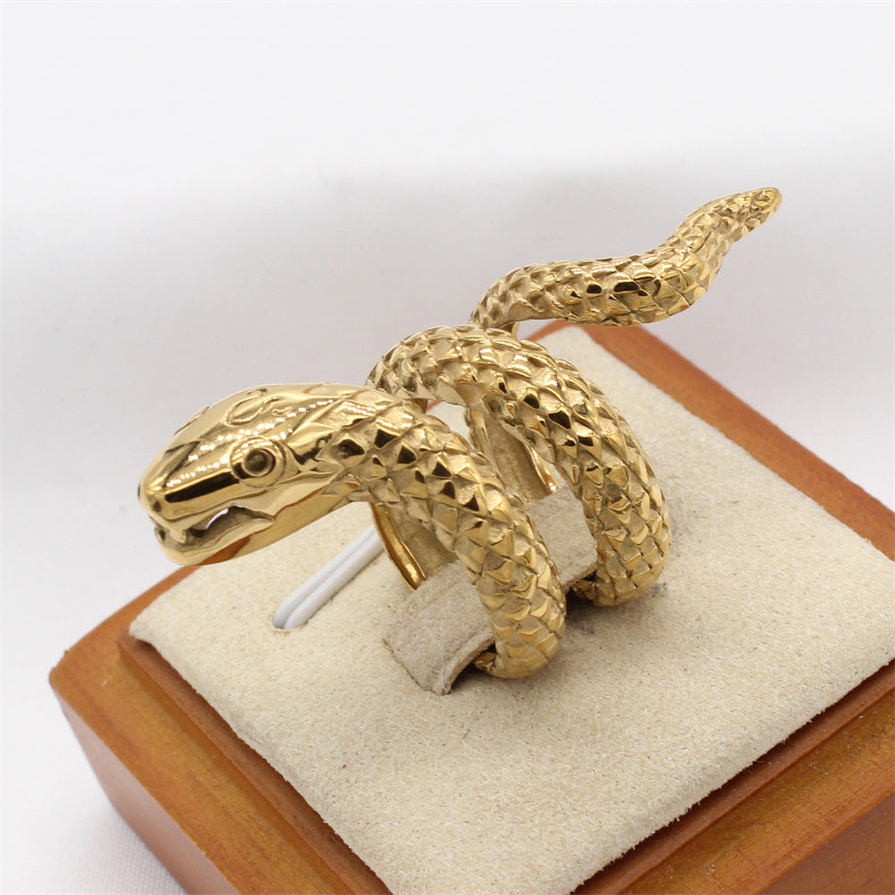 Planderful Everyday Genie – European and American Personalized Retro Snake Men's Titanium Steel Ring