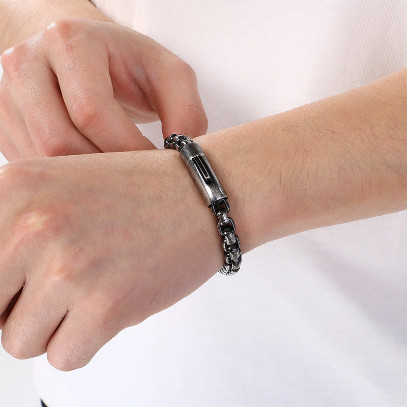 8mm Stainless Steel Square Pearl Round Buckle Unisex Bracelet Business Style