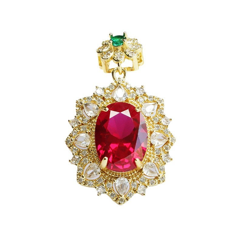 Lab-Grown Ruby Faceted Flower Pendant — No Chain