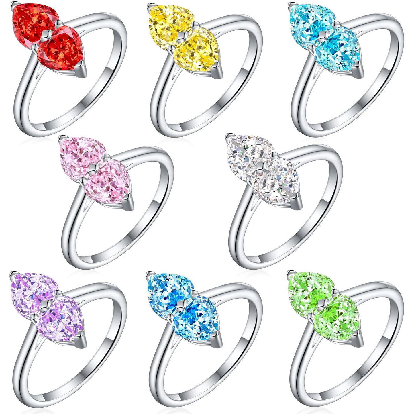 New S925 Sterling Silver Double Heart Love Ring with Zircon