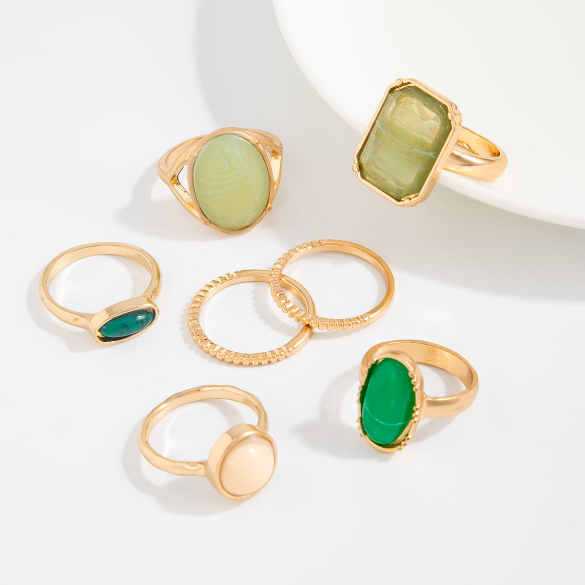 Planderful Vienna Verve Stacked Resin Ring Green Stone Retro Geometric Vintage Statement Jewelry For Fashion Lovers