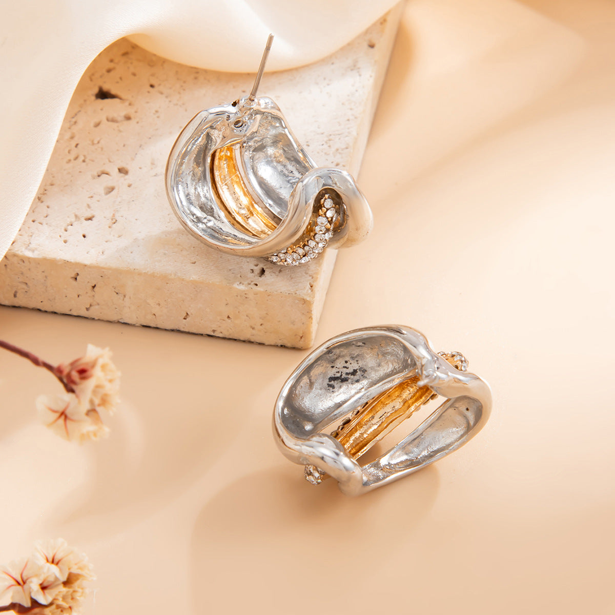 Planderful Zircon C Shaped Earrings For Women Elegant European American Style Geometric Studs
