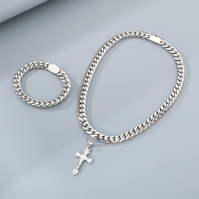 Stacked Sweater Chain Hip Hop Cross Titanium Men Necklace