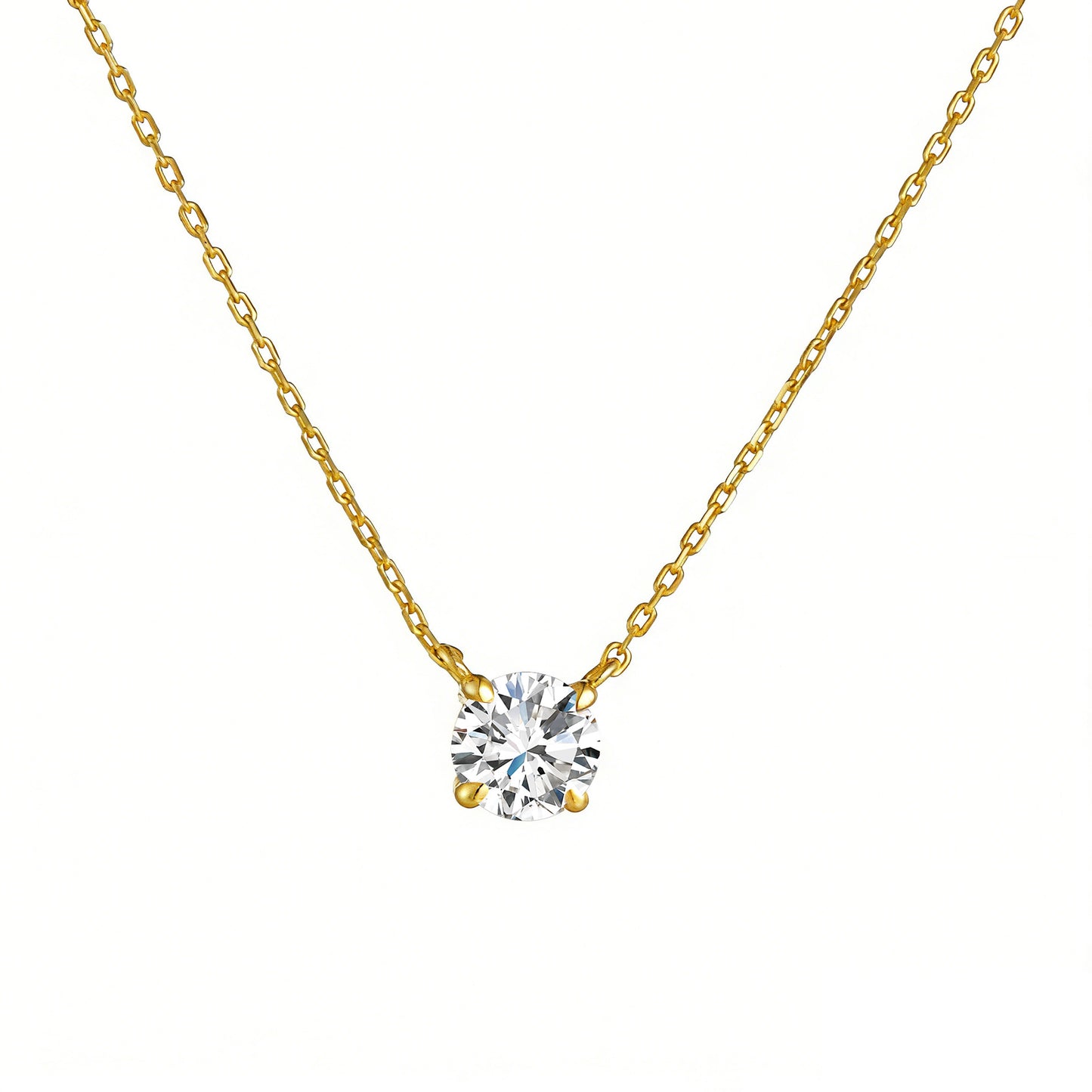 S925 Sterling Silver Round Zircon Pendant Necklace Single