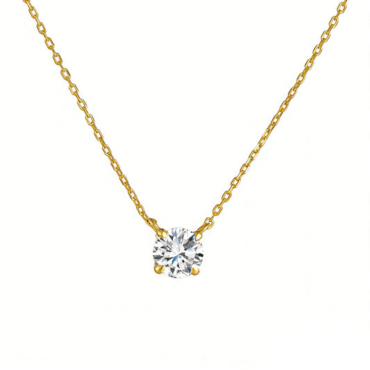 S925 Sterling Silver Round Zircon Pendant Necklace Single