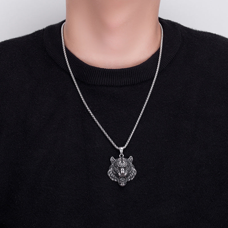 Steel Necklace – Statement Punk Hip Hop Tiger Head Pendant