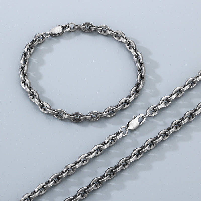 Mens 6mm Stainless Steel Bracelet And Necklace Set Buckle