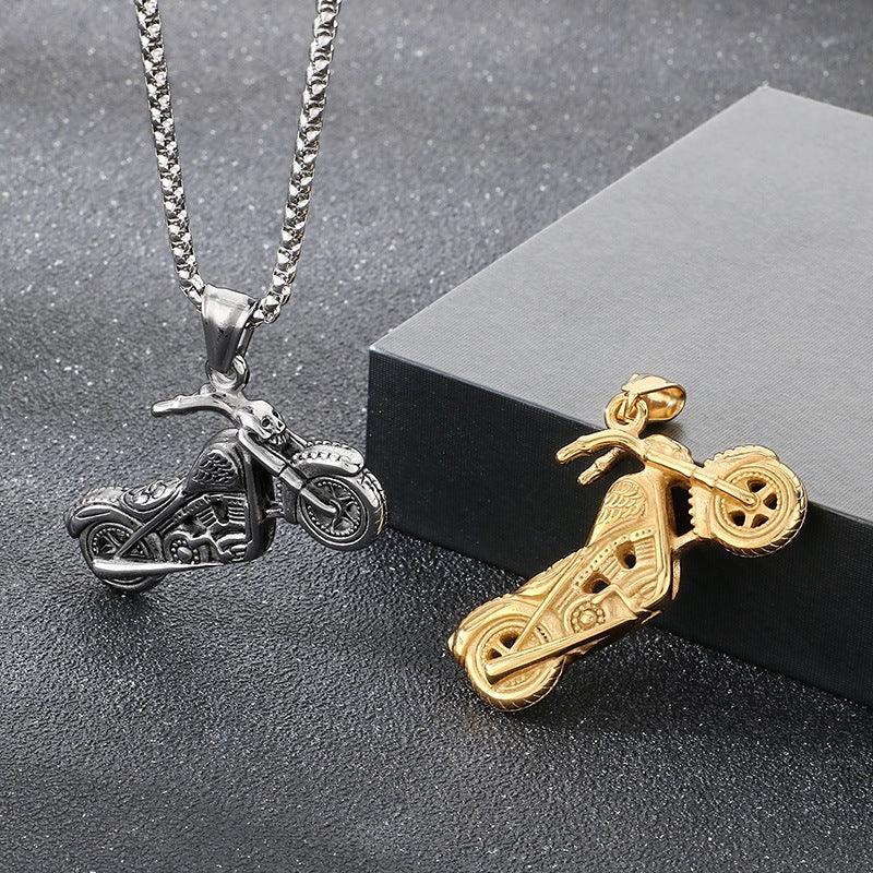 Planderful Skull Motorcycle Pendant For Men Titanium