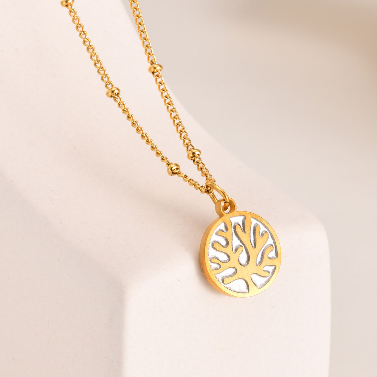 Temperament Button Chain Bead Stainless Steel Necklace for Women