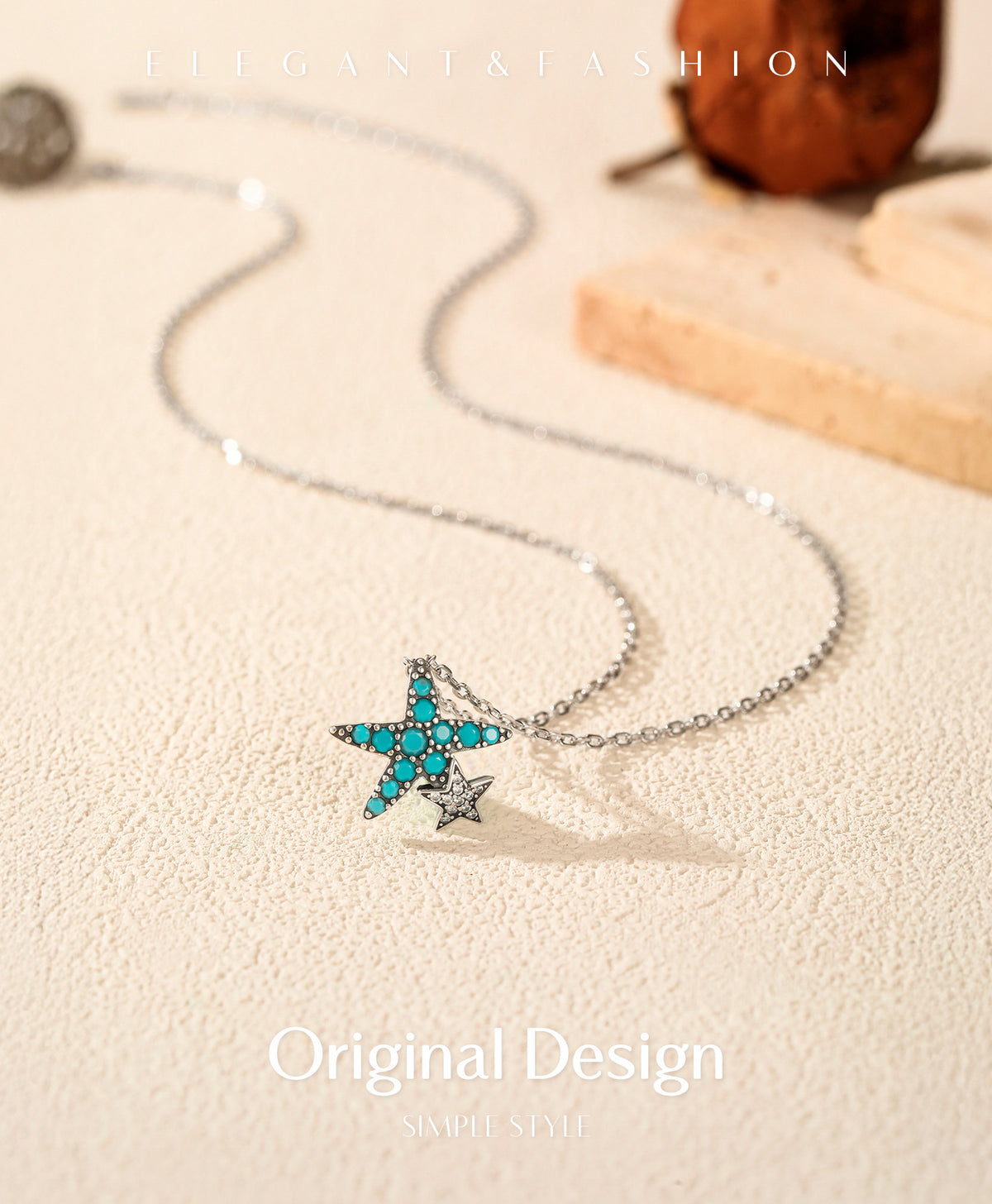 925 Sterling Silver Starfish Turquoise Necklace