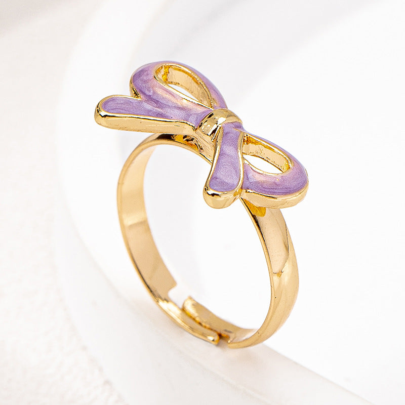 Stylish Versatile Metal Color Drip Bow Ring for Women