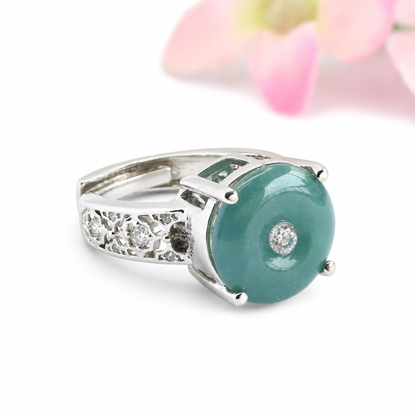 Blue-Water Jadeite Peace Buckle Ring