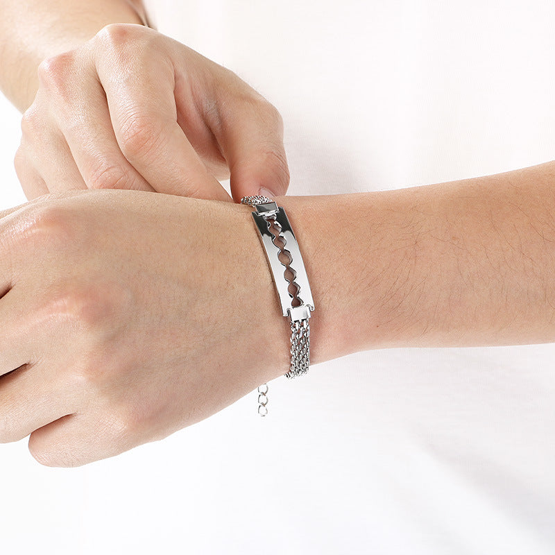 Men's Daily – Minimalist Woven Chain Curved Bar Blade Stainless Steel Bracelet Men