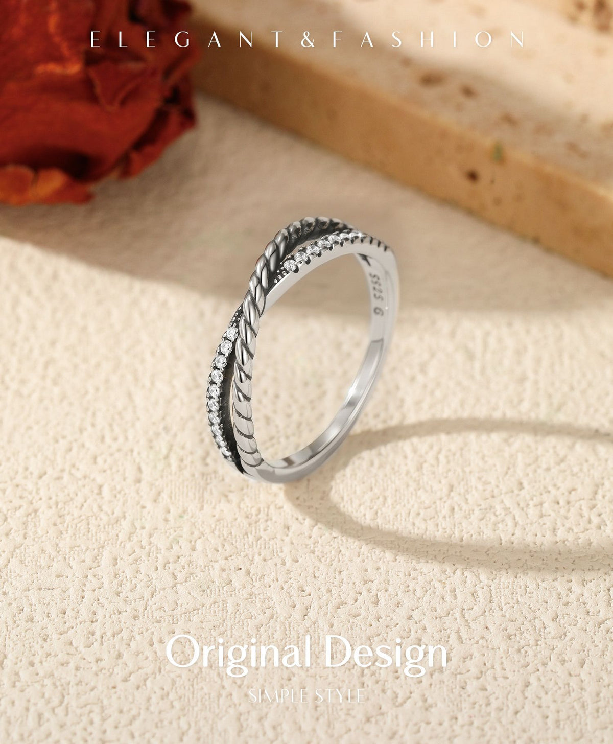 925 Sterling Silver Cross Twisted Ring
