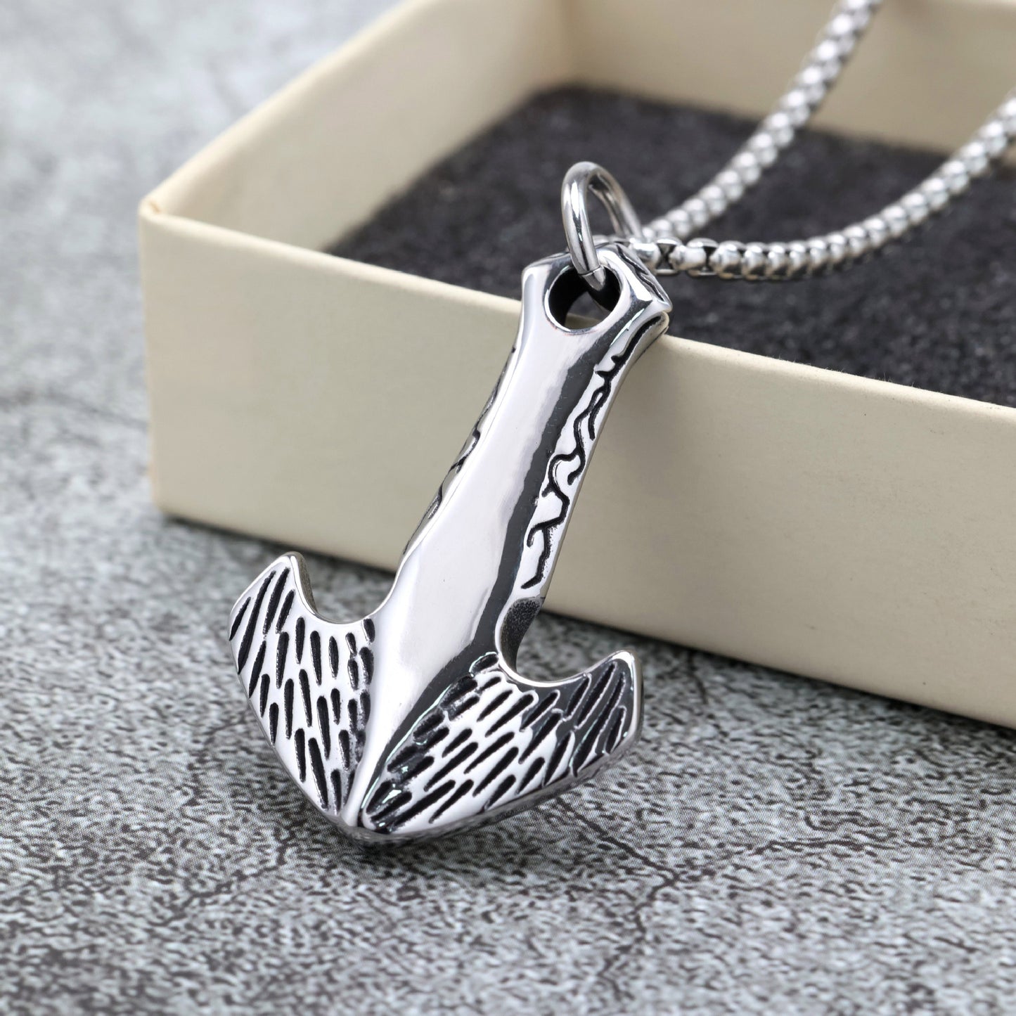 Anchor Pendant Stainless Steel Unisex Necklace Retro European American Style Planderful Norse Legacy