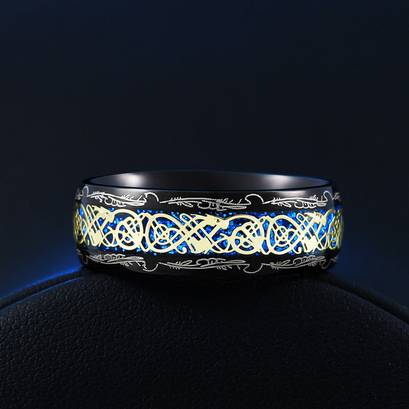 Trendy Black Edge Gold Dragon Titanium Steel Ring for Men and Women - Korean Fashion Jewelry Wholesale