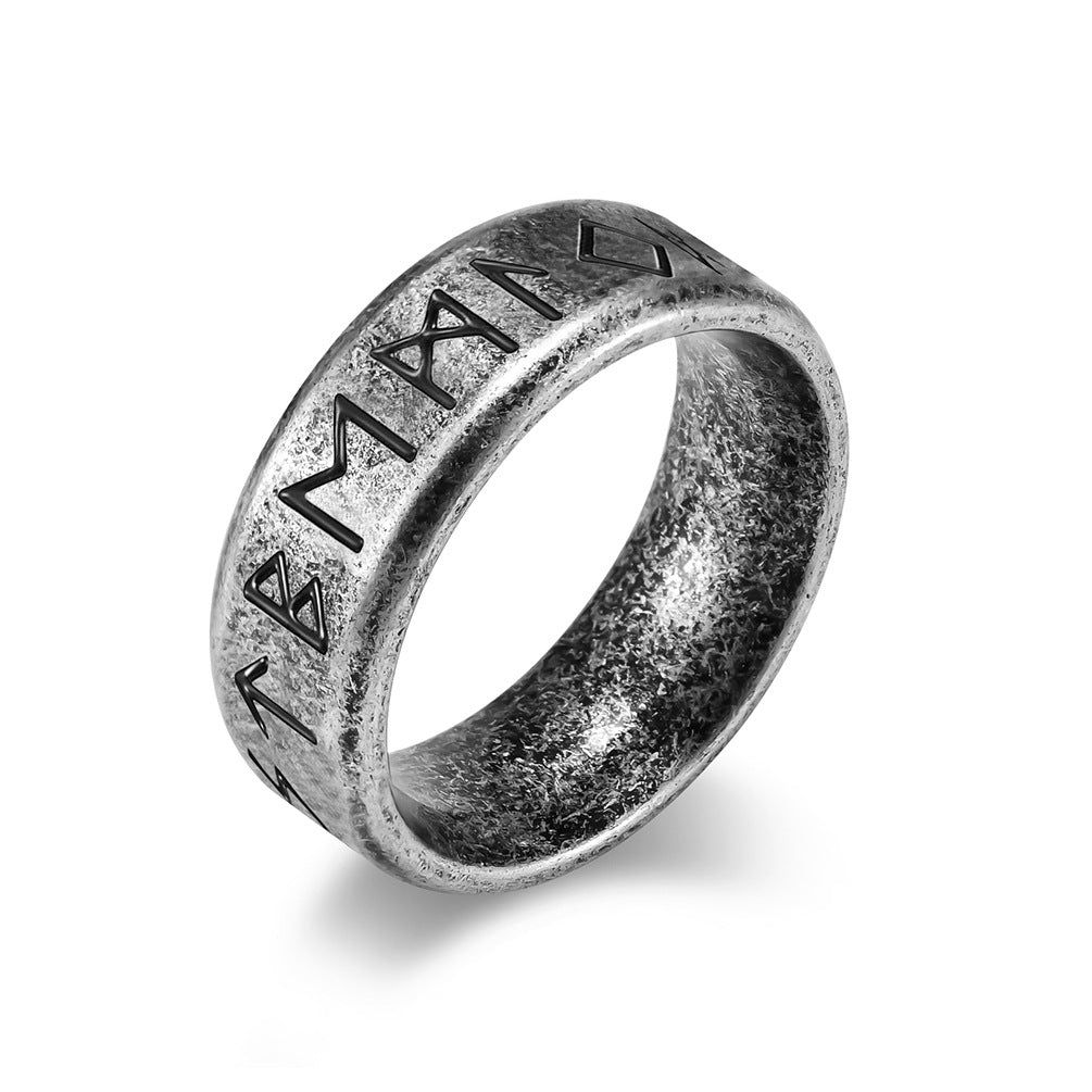 Vintage Nordic Viking Luhn Text Titanium Steel Men's Ring