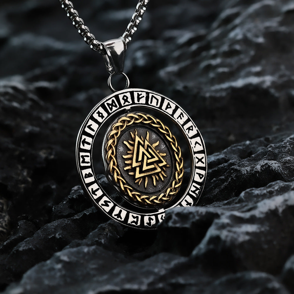 Vintage Nordic Viking Men's Stainless Steel Rune Compass Pendant