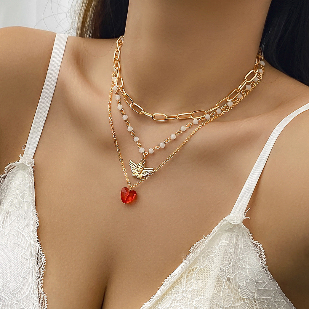Heavenly Angel Heart Necklace Embellished with Crystal Details