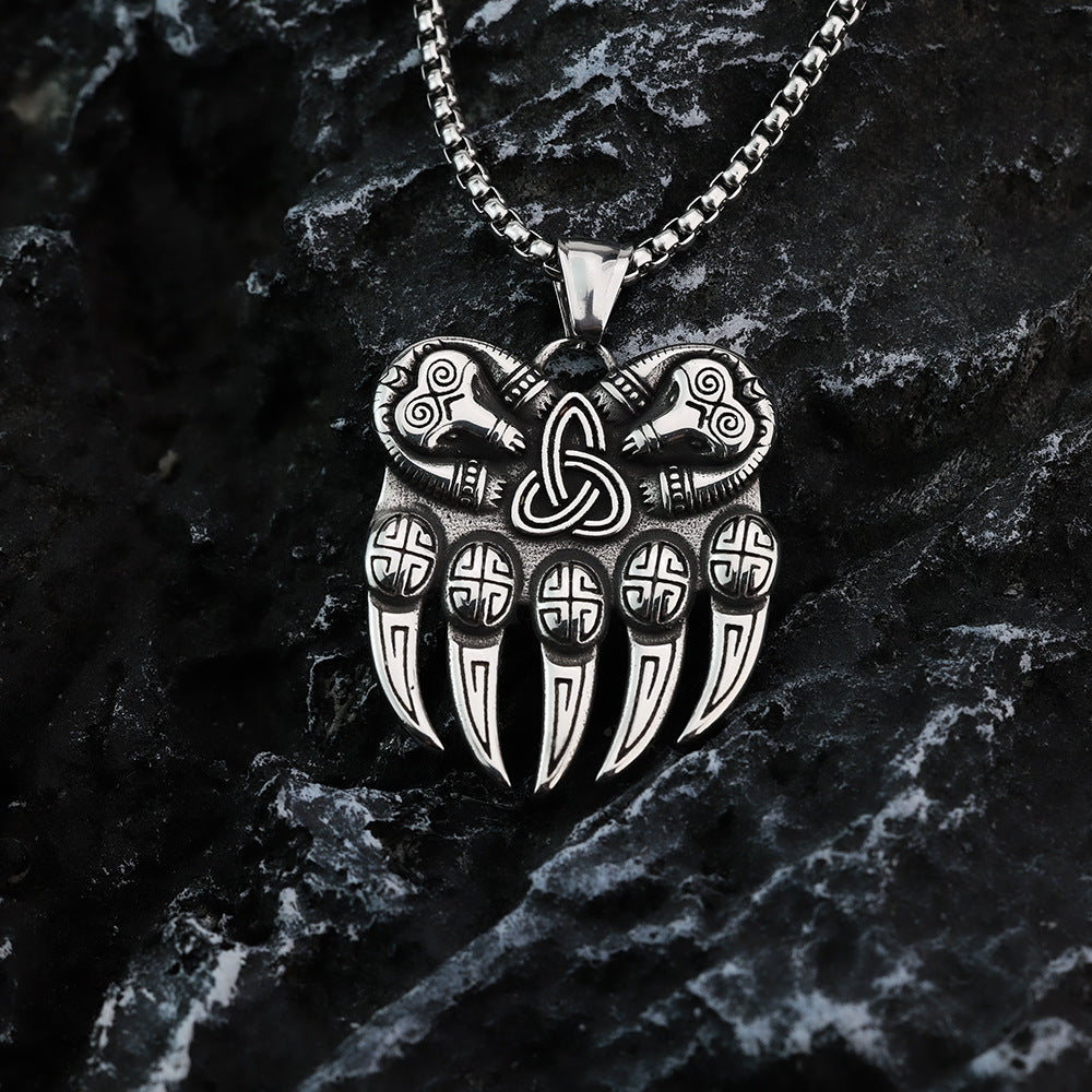 Vintage Nordic Men's Stainless Steel Viking Pendant Necklace