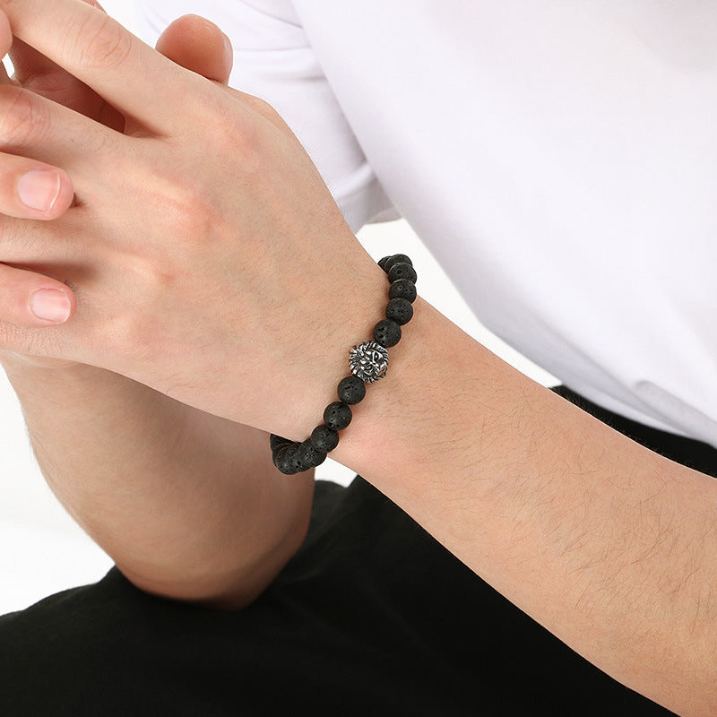 Planderful Lava Stone Beaded Bracelet For Men Animal Head