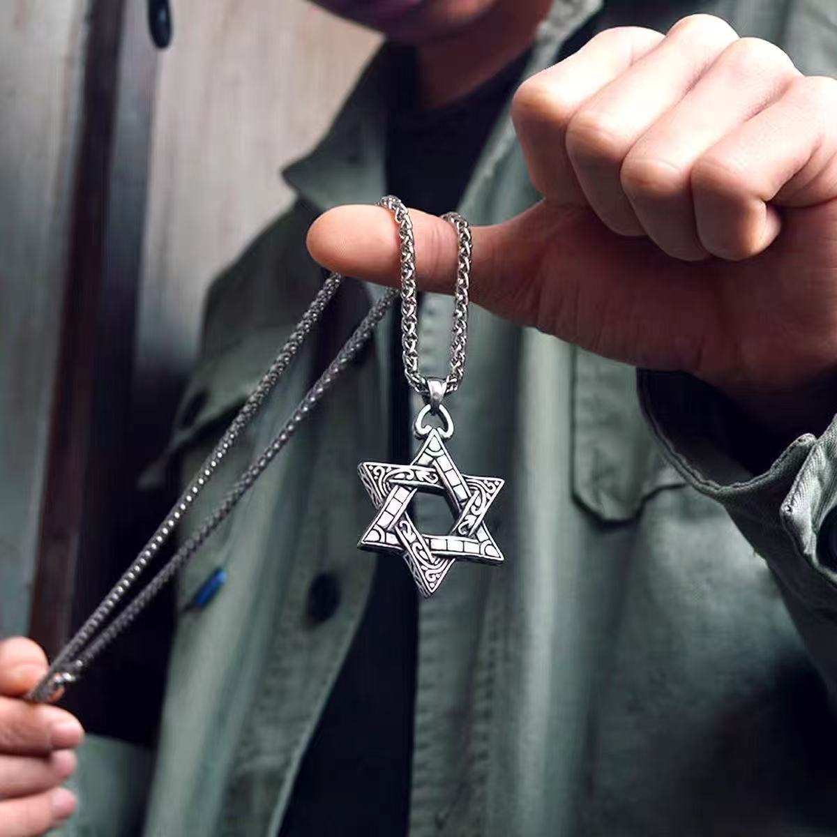 Planderful Titanium Hexagram Necklace For Unisex Streetwear Bold Urban Hip Hop Pendant Gift Idea