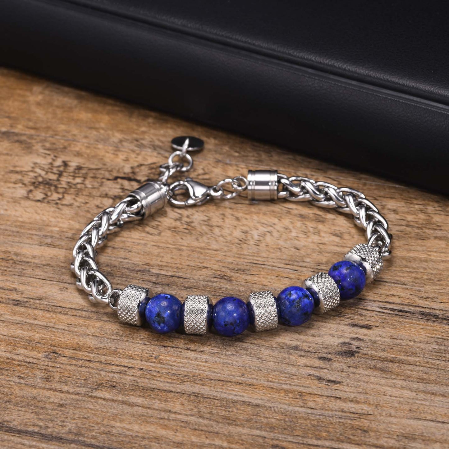 Stainless Steel Flower Basket Chain Beaded Bracelet Men