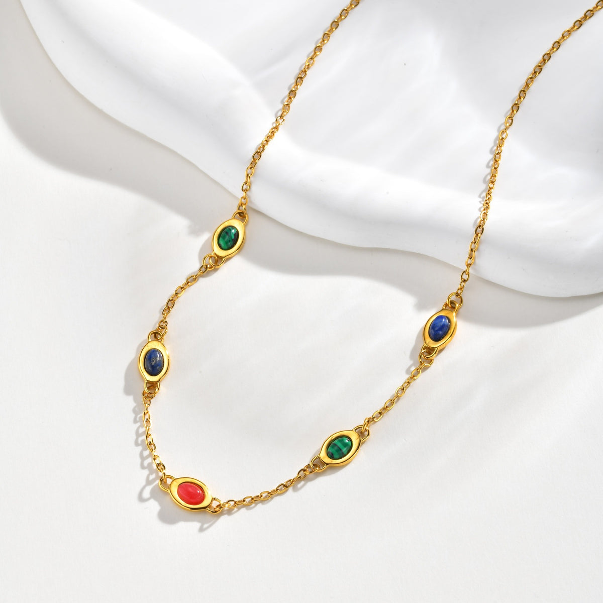 Stainless Steel Women's Colorful Natural Stone Collarbone Chain Necklace
