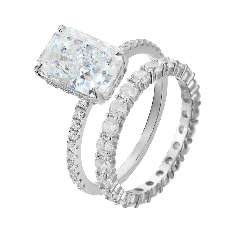 Planderful Collection Zircon Ring For Women Sterling Silver 925 Ice Flower Cut Rectangle Niche Luxury