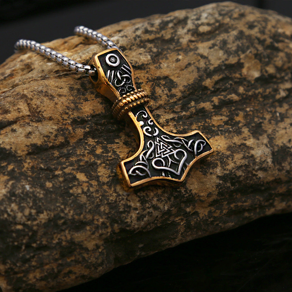 Nordic Viking Triangle Rune Titanium Steel Hammer Pendant