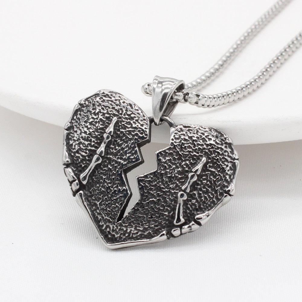 Personalized Retro Heart Skeleton Hand Pendant Titanium Steel Unisex Protection Statement Planderful Gift