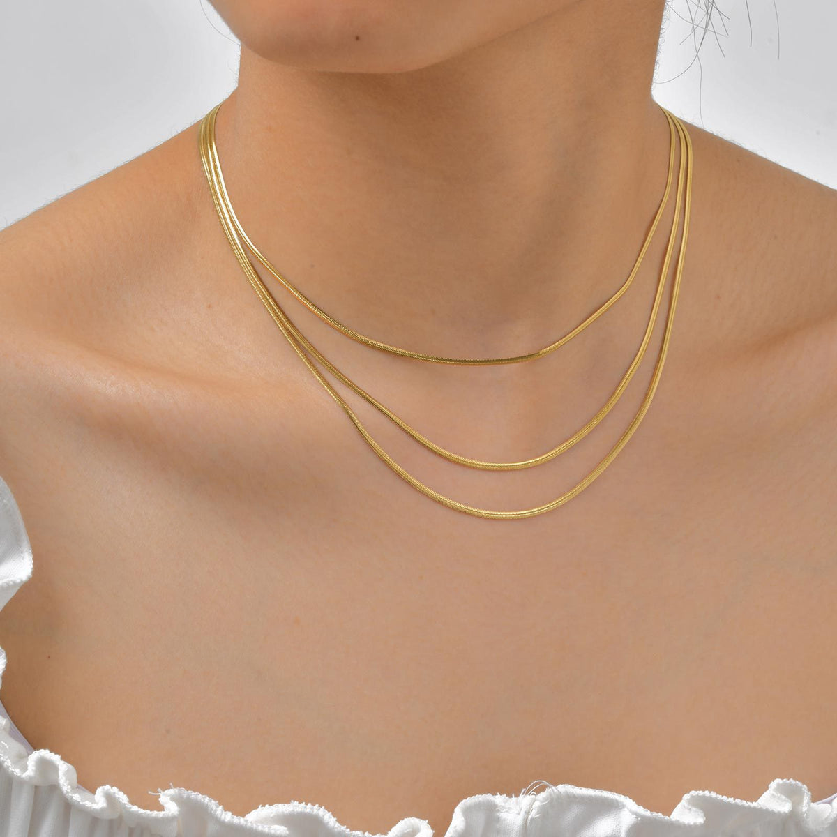 Wind Stainless Steel Multi-Layer Three-Layer Flat Snake Chain Necklace Gold-Plated Lady