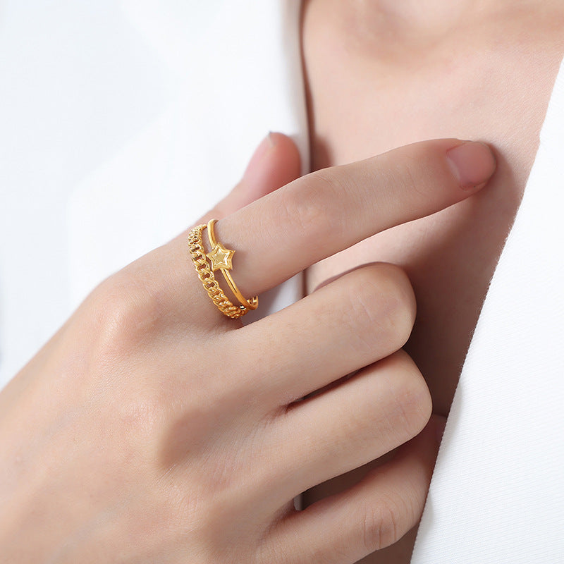 High-End Retro Style Zircon Titanium Steel Open Ring - Luxe European Charm