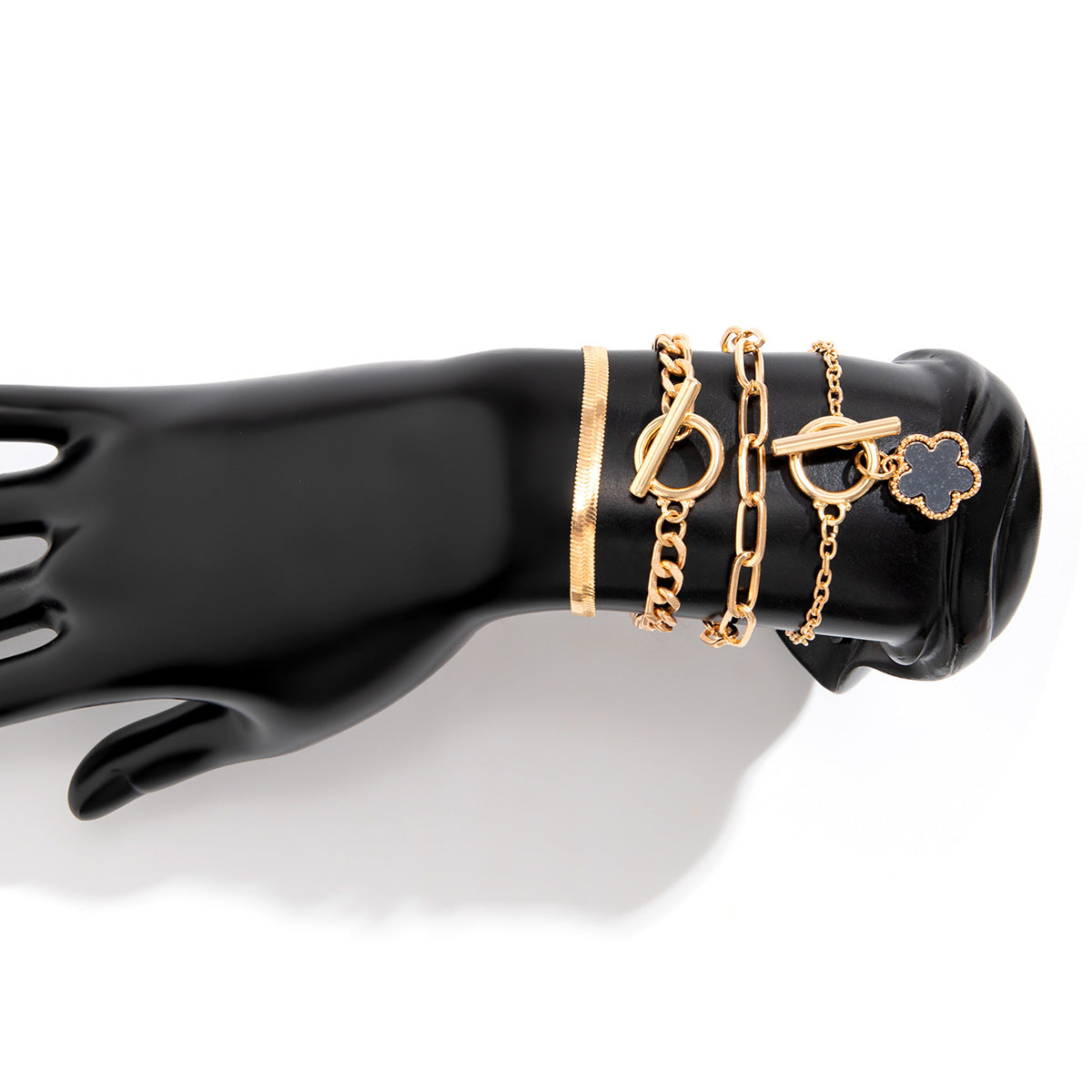 Retro Metal Snake Bone Chain Clover Bracelet Set with Hip-hop Punk Pendant for Women