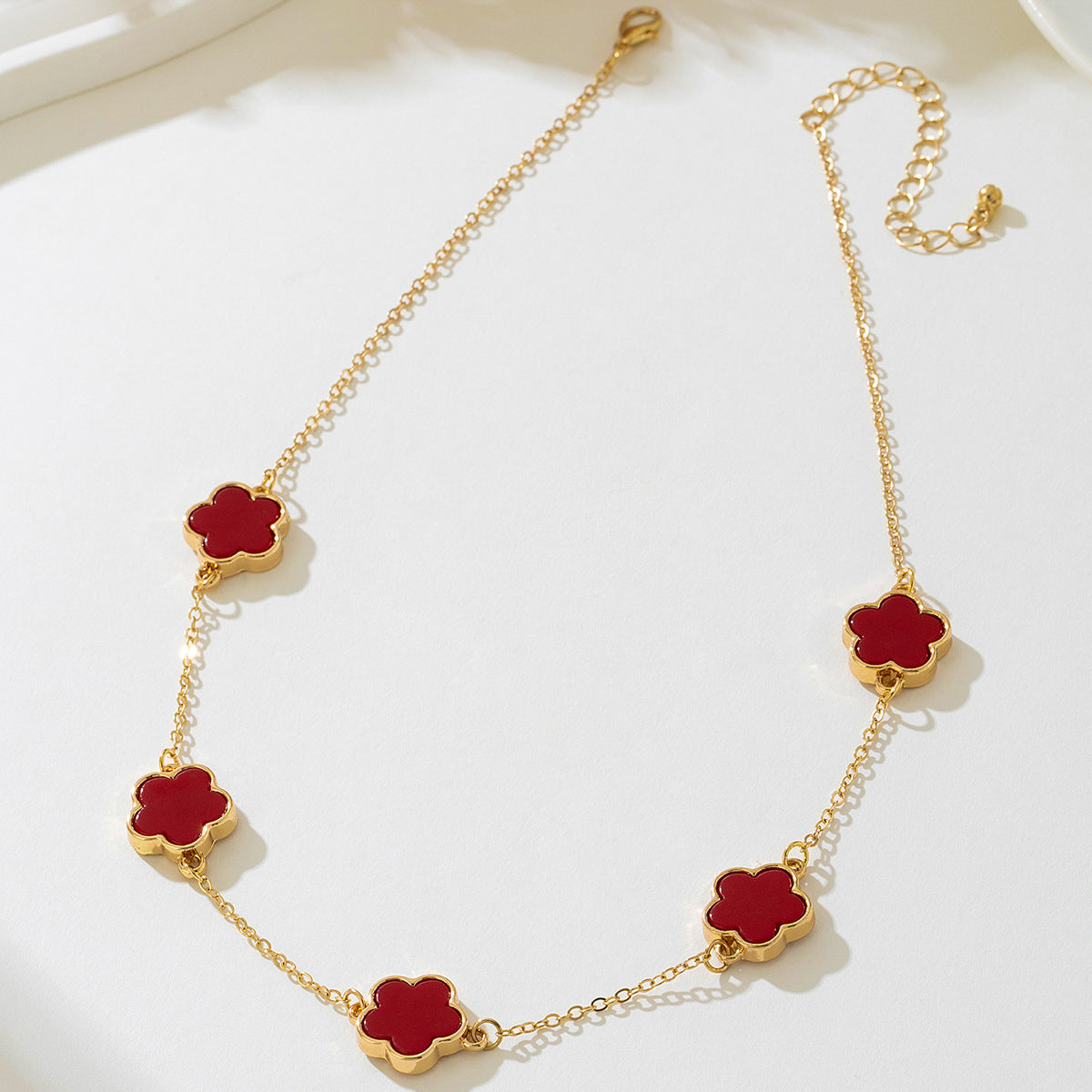 Elegant Red Five-Leaf Clover Jewelry Set for Women by Planderful