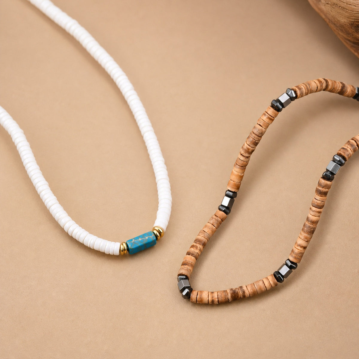 Daily Stacking Of Street Rock Wear With Stainless Steel Abacus Beads Rectangular Stone Necklace