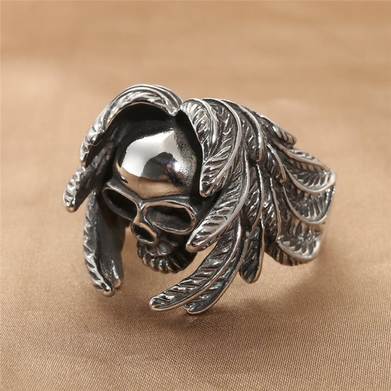 European And American Jewelry Titanium Steel Wings Skull Ring