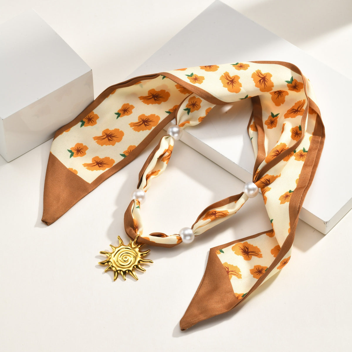 Maillard Leopard Print Silk Scarf Women's Stainless Steel Imitation Pearl Sunflower Design Necklace