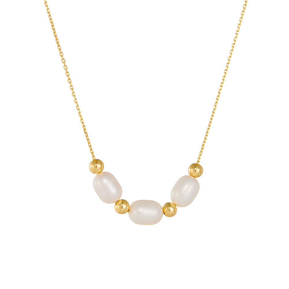 French Elegant Retro Natural Freshwater Pearl Necklace Sterling Silver Premium Clavicle Chain
