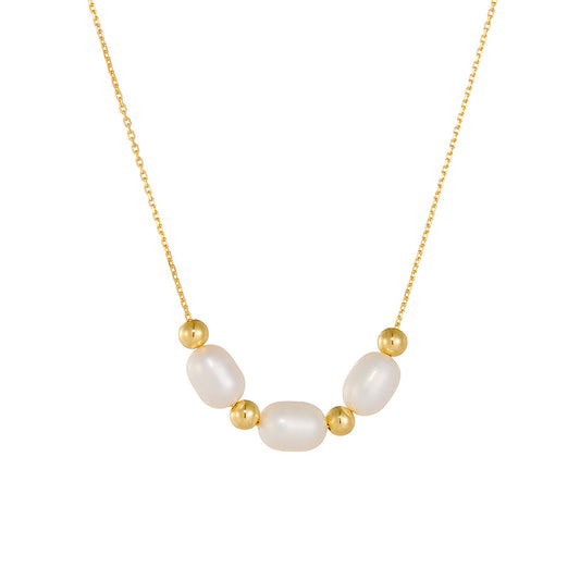 French Elegant Retro Natural Freshwater Pearl Necklace Sterling Silver Premium Clavicle Chain