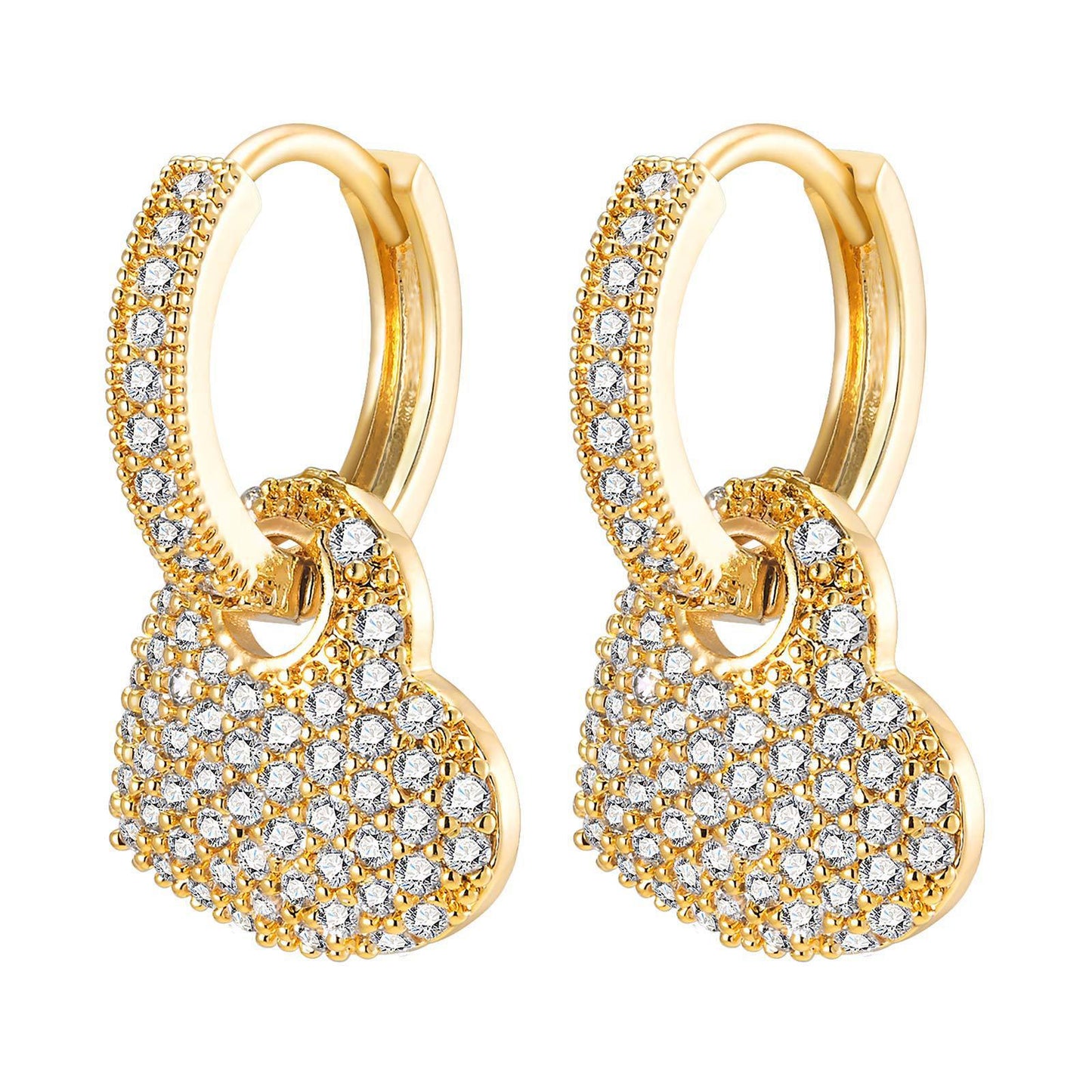Earrings Full of Zircon Heart Earrings Gold Women's Fashion