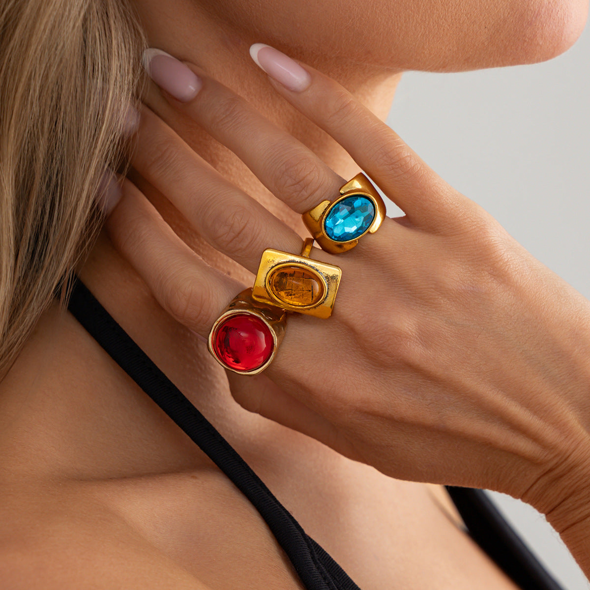 Planderful Vienna Verve Personalized Geometric Ring With Opening Colorful Faceted Zircon For Fashion Forward Women